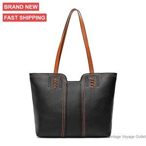 Vegan Leather Tote Bag with Top Zipper and Braided Detailing